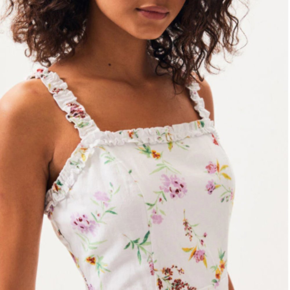 LA Hearts Linen Ruffle White Floral Spring Mini Dress - Picture 4 of 11